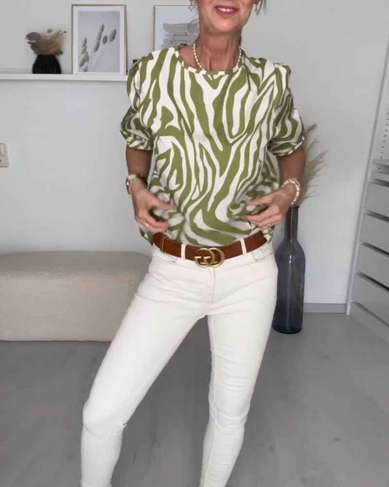 Zebra print round neck blouse