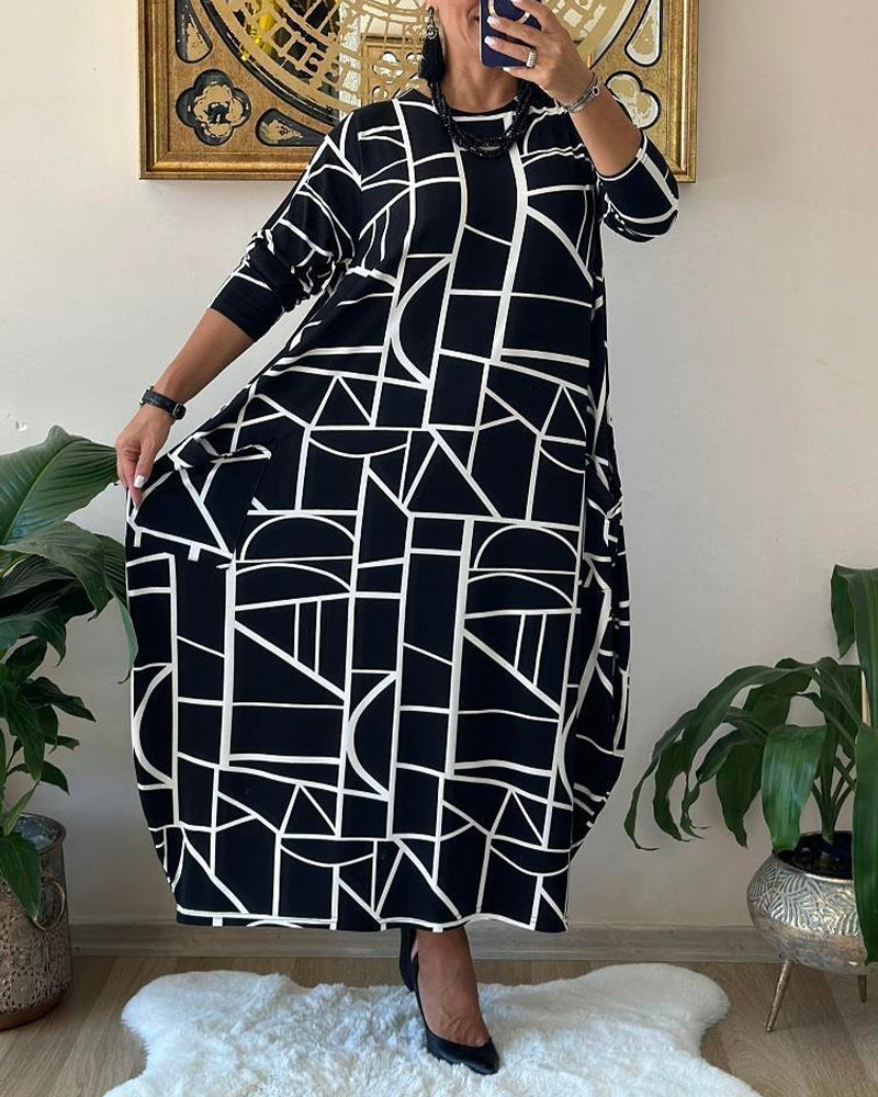 Loose Pocket Round Neck Shift Dress