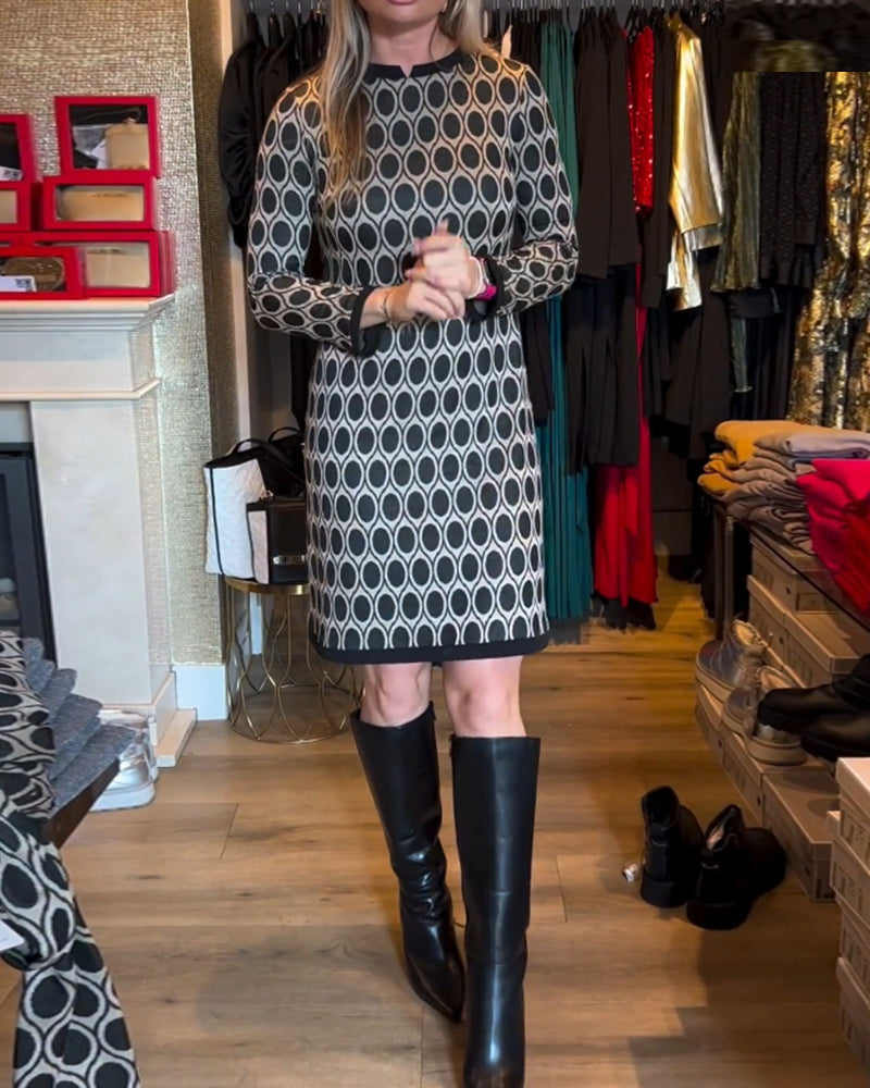 Polka dot print knee length dress