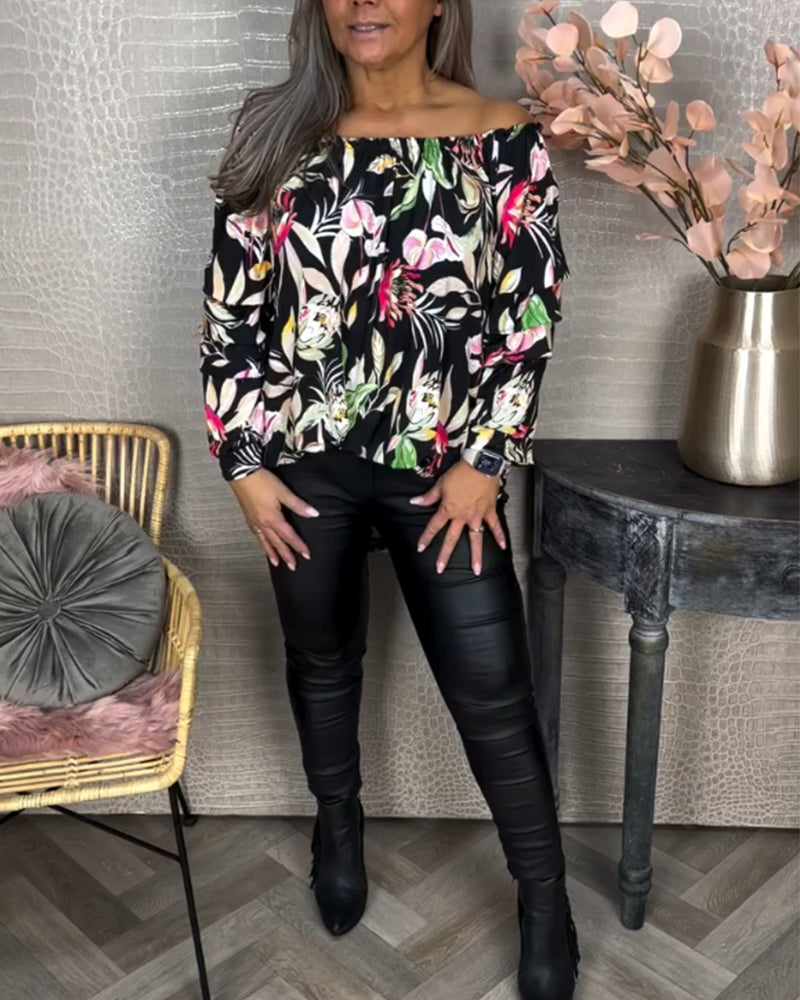 Printed one-shoulder blouse