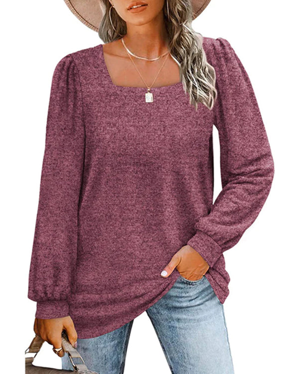 Solid Color long sleeves  square neckline top