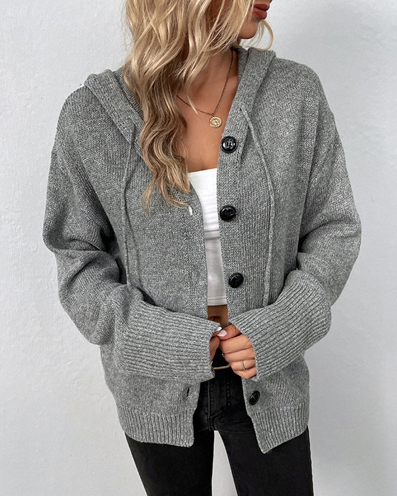 Lace-up hooded cardigan