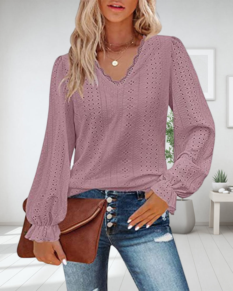 Long Sleeve Lace Top with V neck