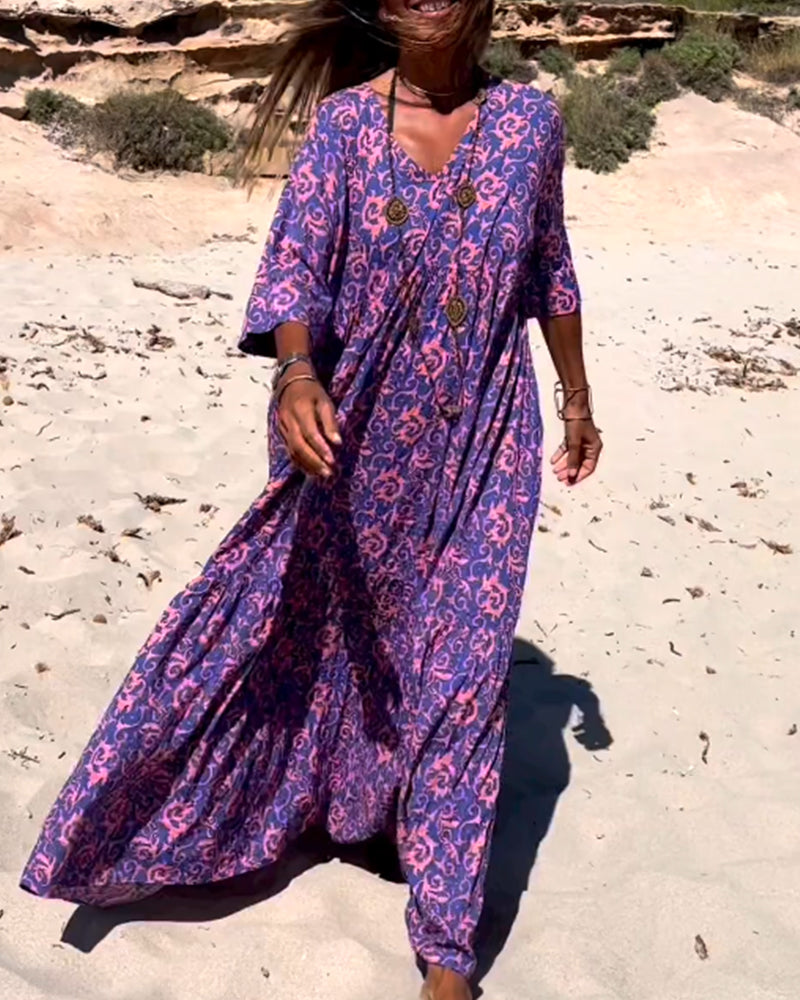 Loose 3/4 Sleeve Print Dress