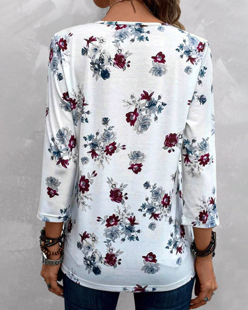 Floral print button elegant blouse