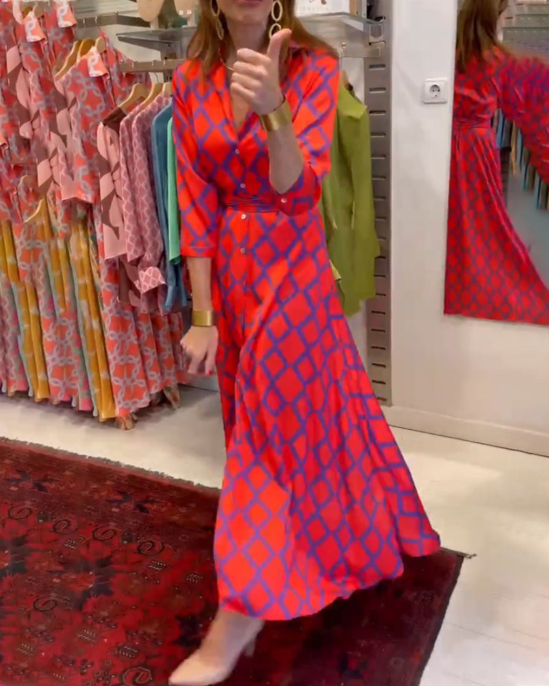 V-neck 3/4 sleeves Shirt Dress