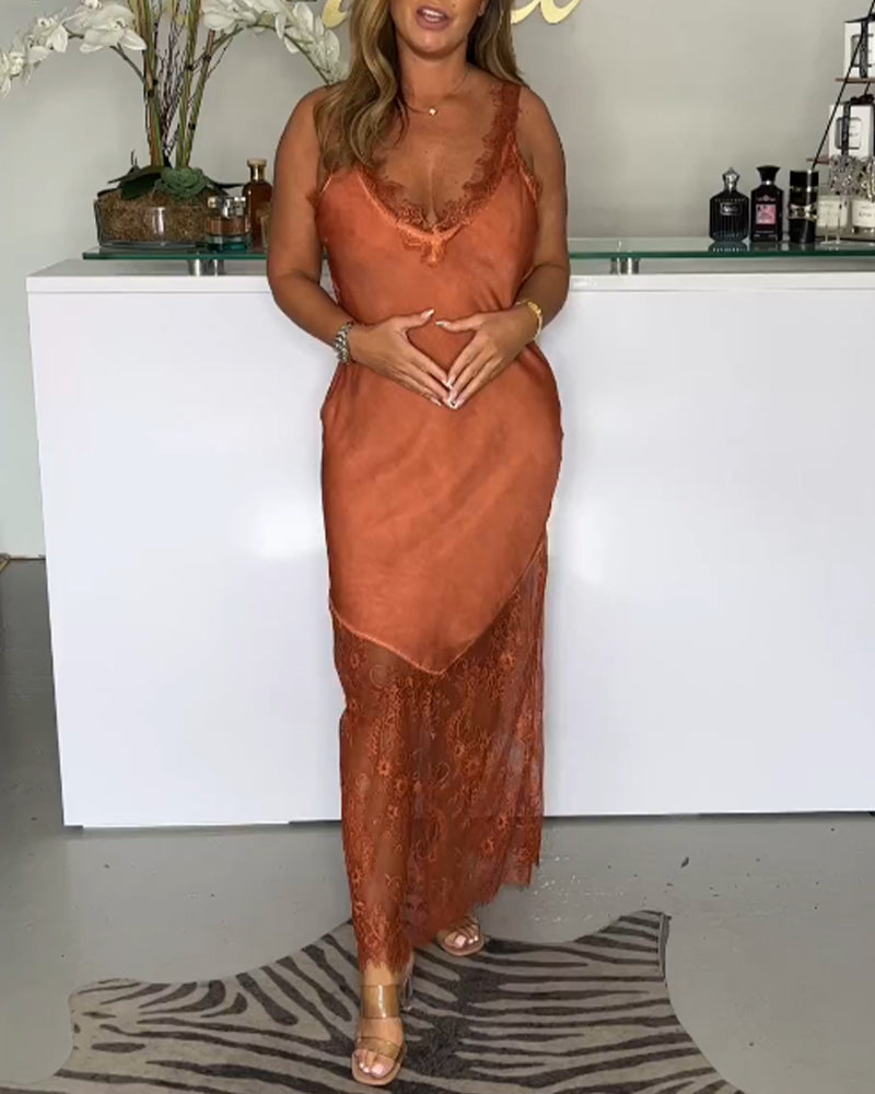 Solid color lace suspender dress