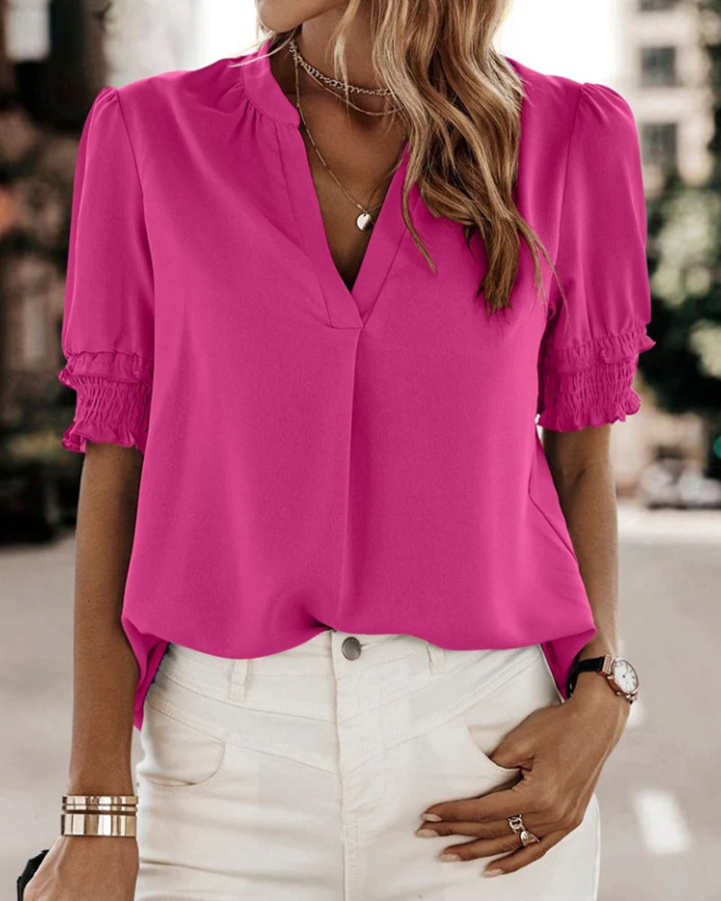V-neck short sleeve blouse