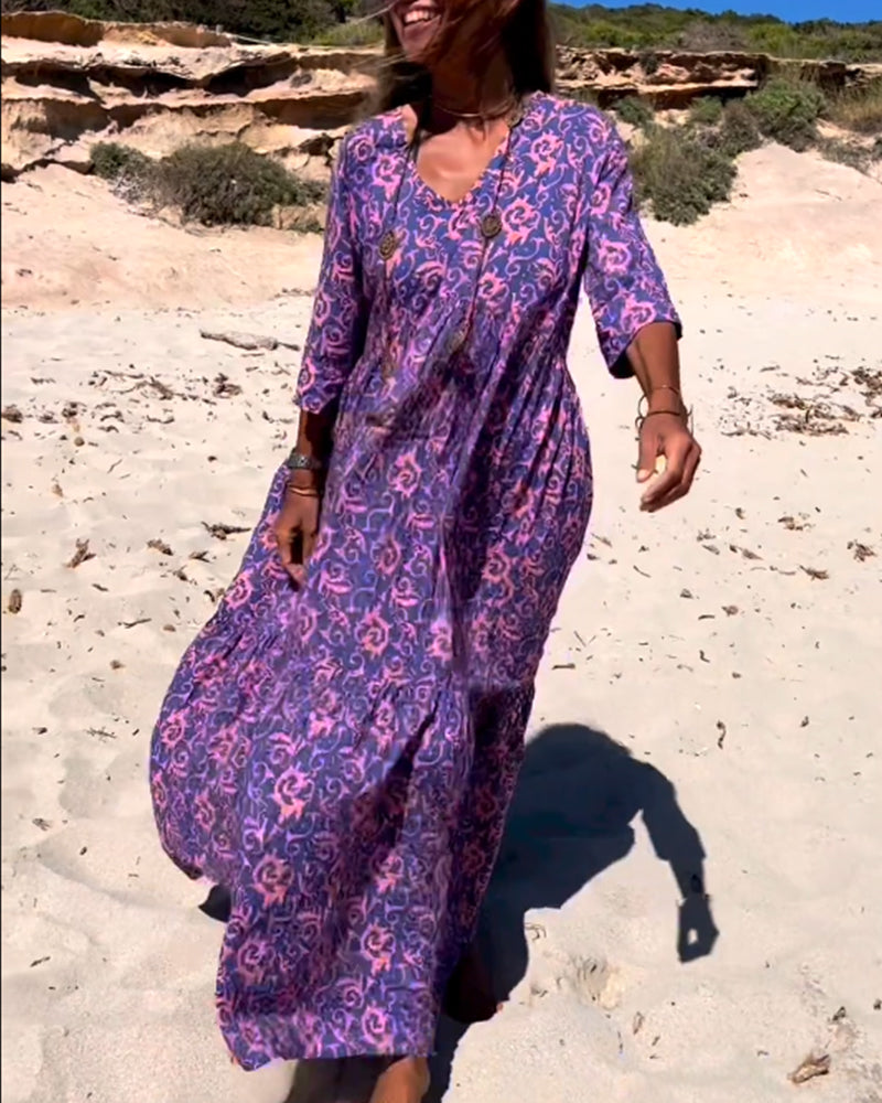 Loose 3/4 Sleeve Print Dress