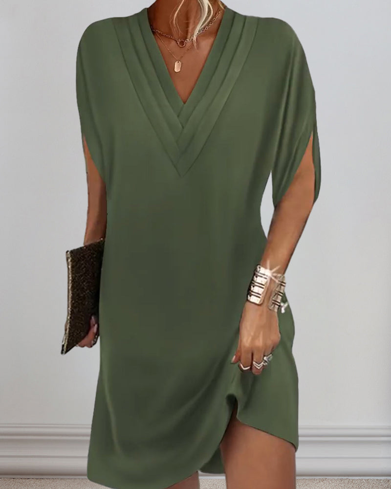 Aumora Slit sleeve solid color elegant dress