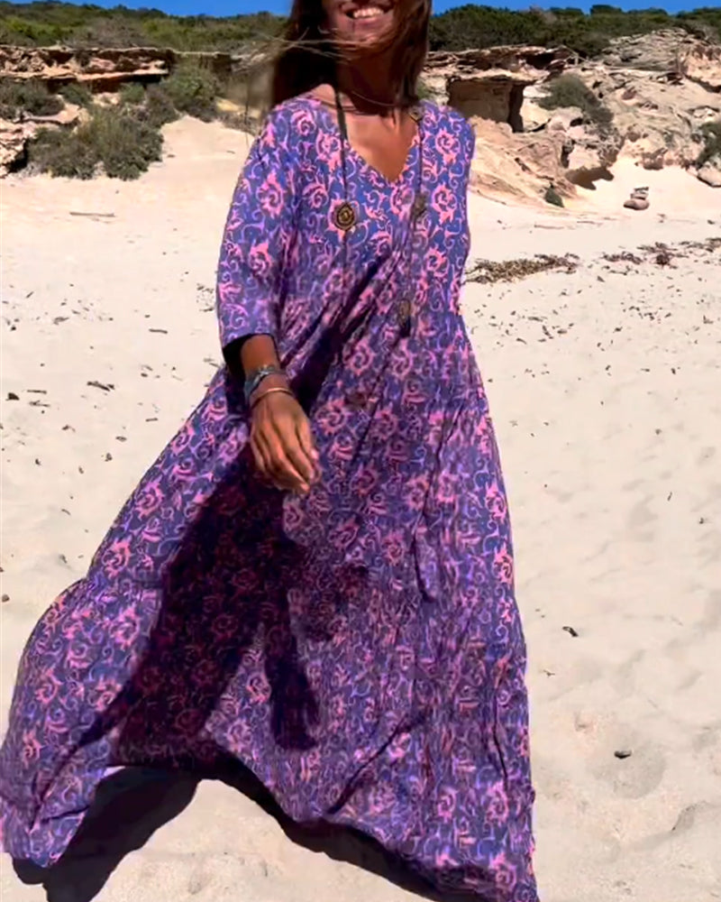 Loose 3/4 Sleeve Print Dress