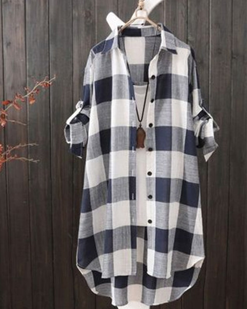 Loose Long Checkered Shirt
