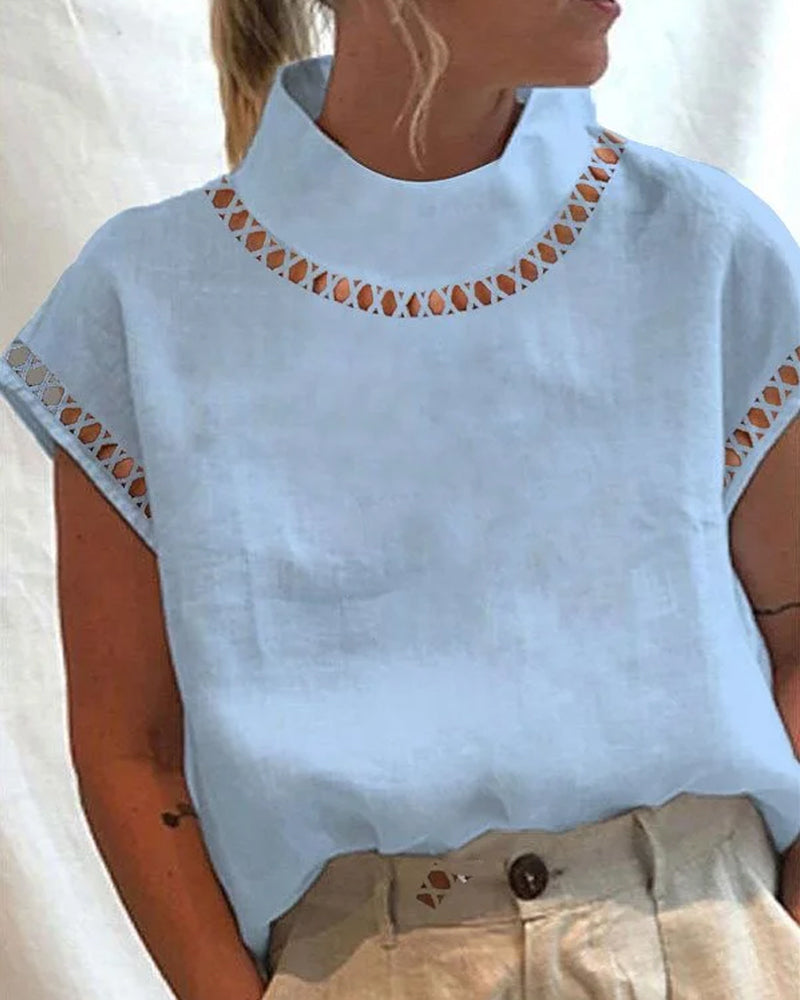 Solid color lace stand collar shirt