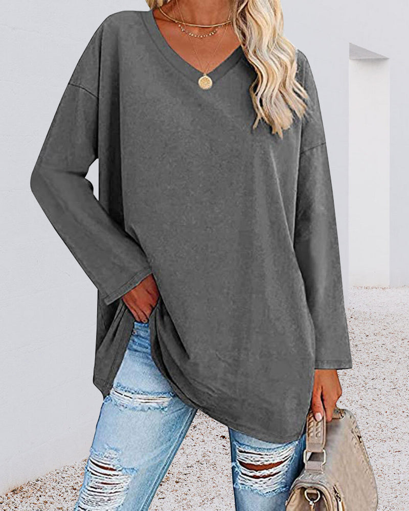 Plain v-neck long-sleeved women's t-shirt