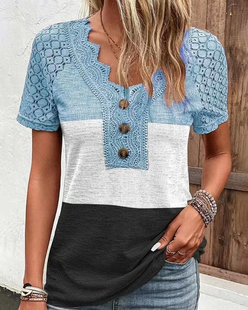 Color block lace T-shirt