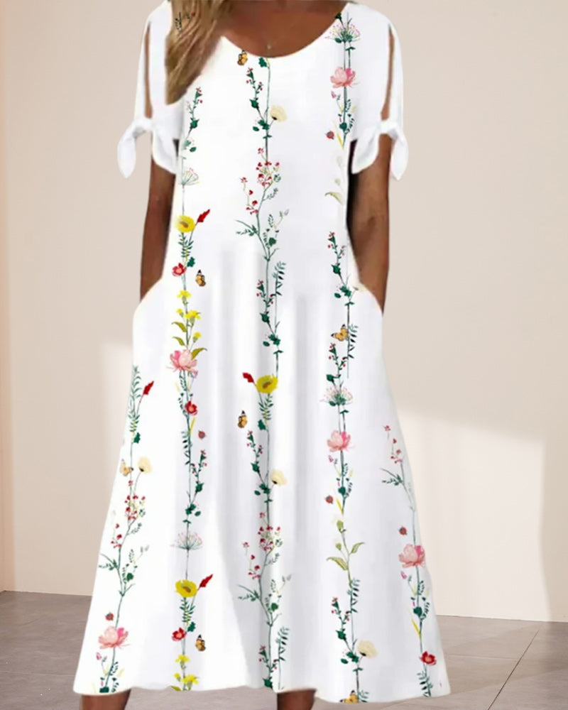 Round Neck Midi Dress with Floral Print