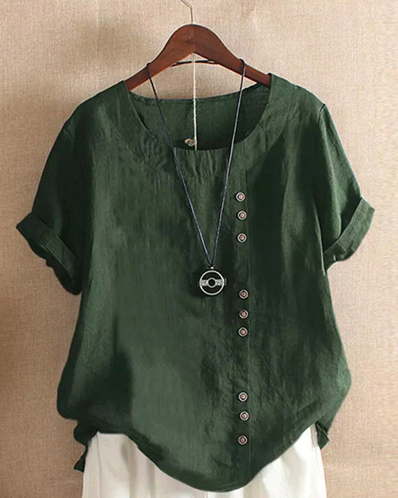 Solid Color Button Short Sleeve Top