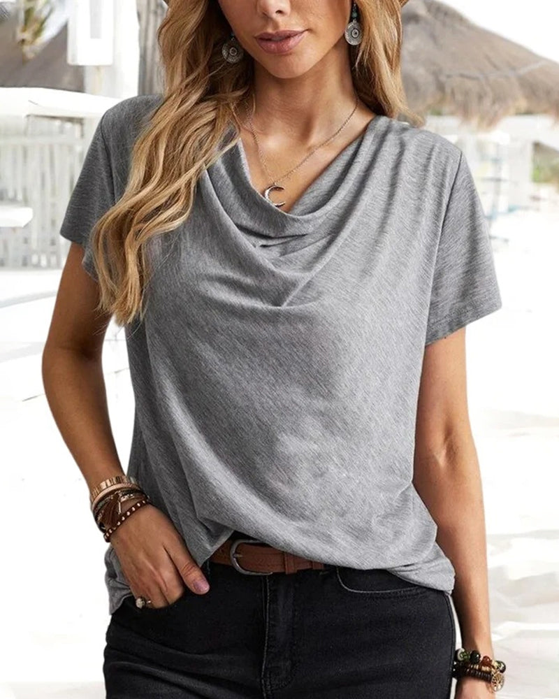 Cowl Neck T-shirt with Short Sleeves