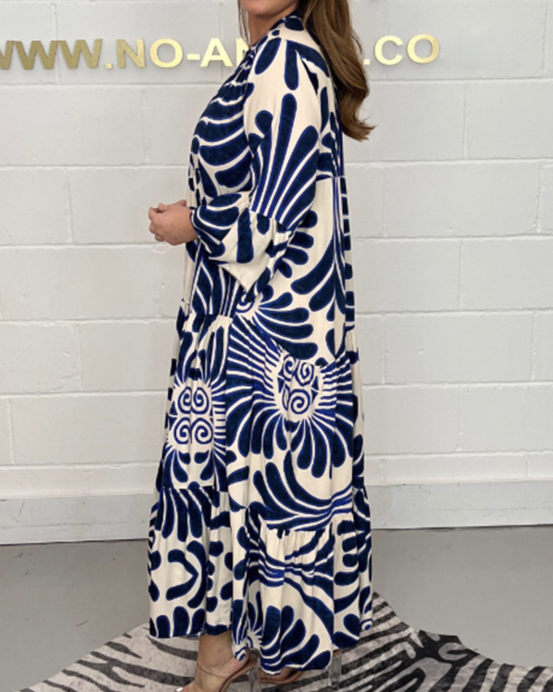 V-neck loose print dress