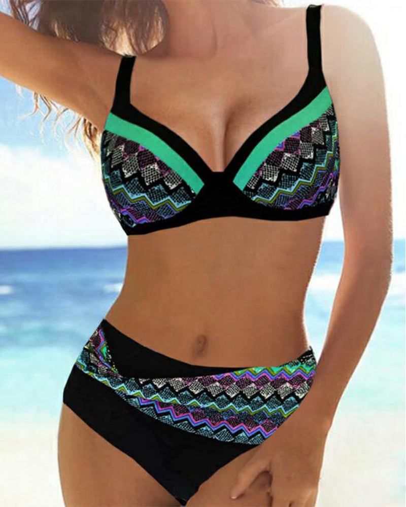 Hög midja push-up bikinis med Stripe Print