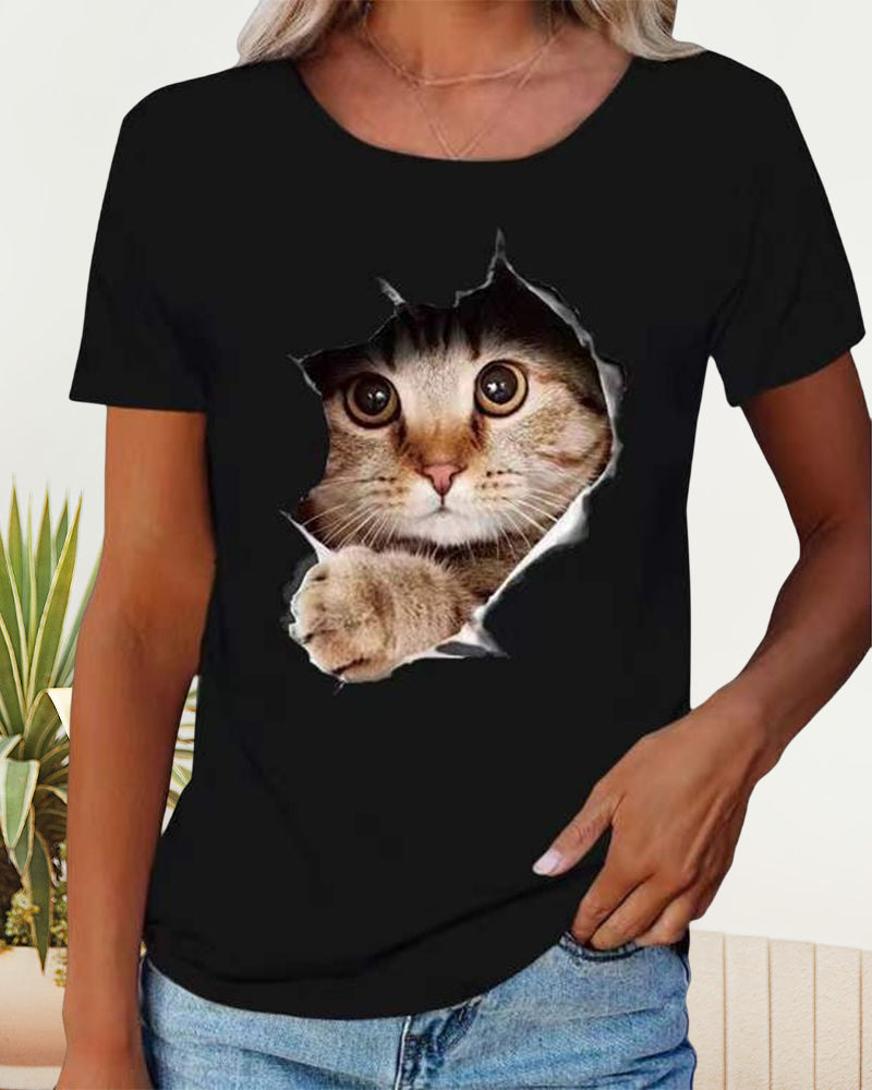 Cat Print T-Shirt