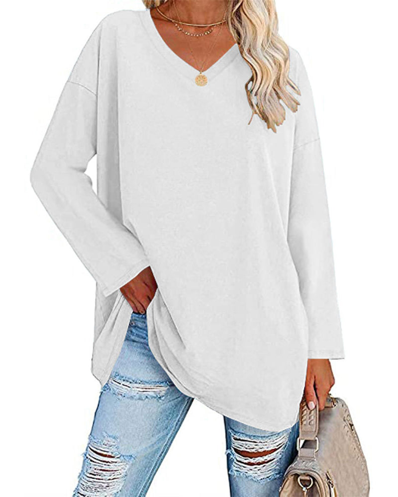 Plain v-neck long-sleeved women's t-shirt