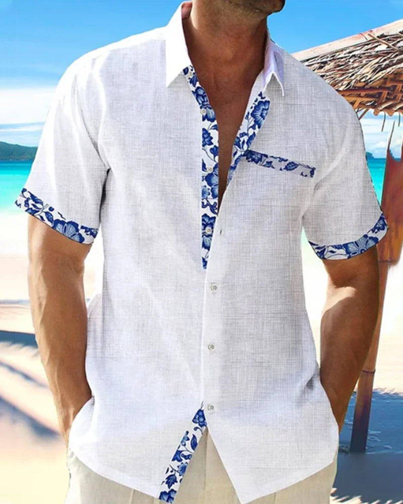 Cotton and linen short sleeve shirt