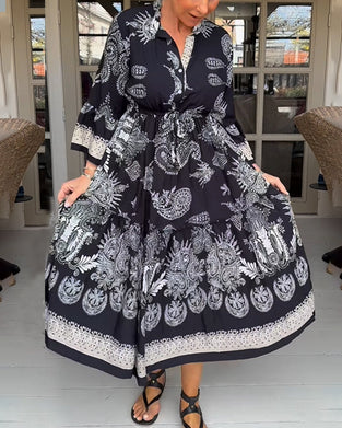 Vintage Pattern Print Loose Dress