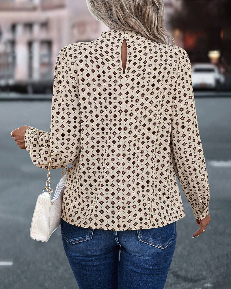 Retro printed long sleeve blouse
