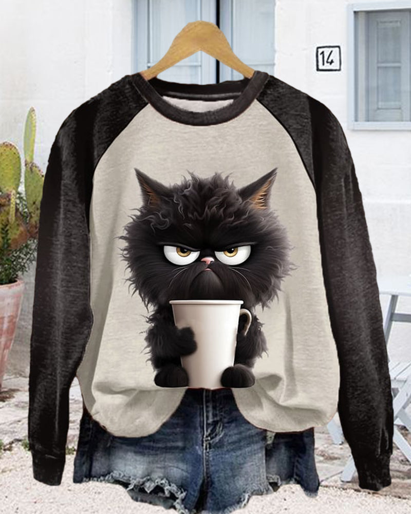 Cat Loose Color Block Sweatshirt
