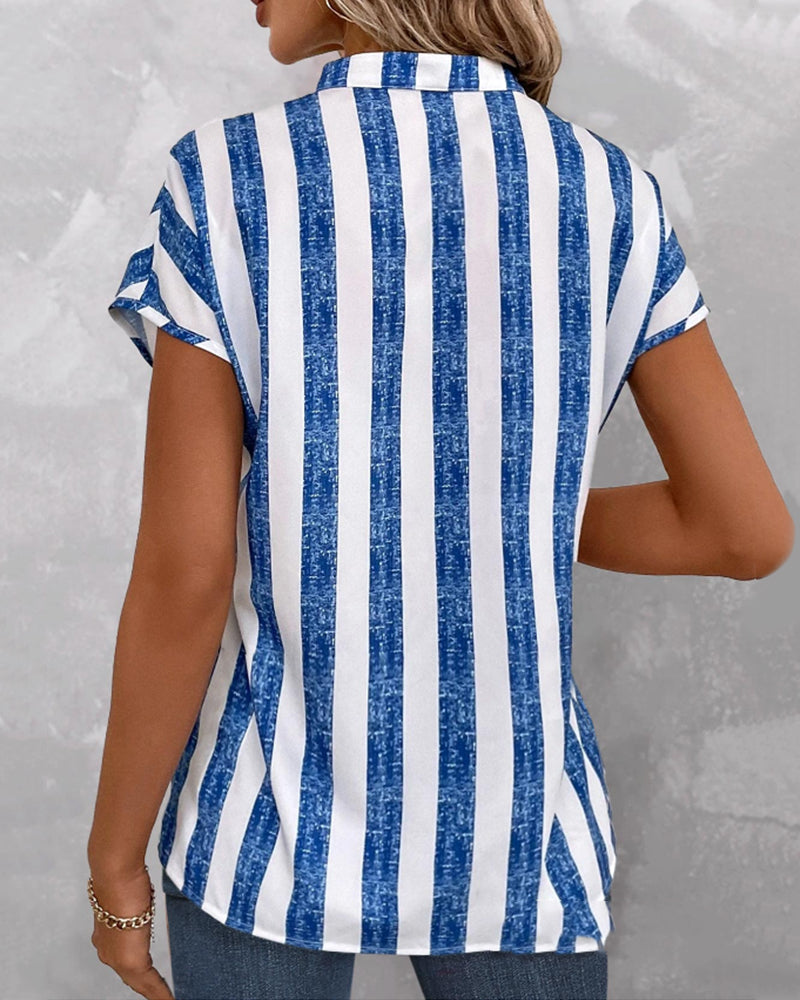 V-neck stripe print blouse