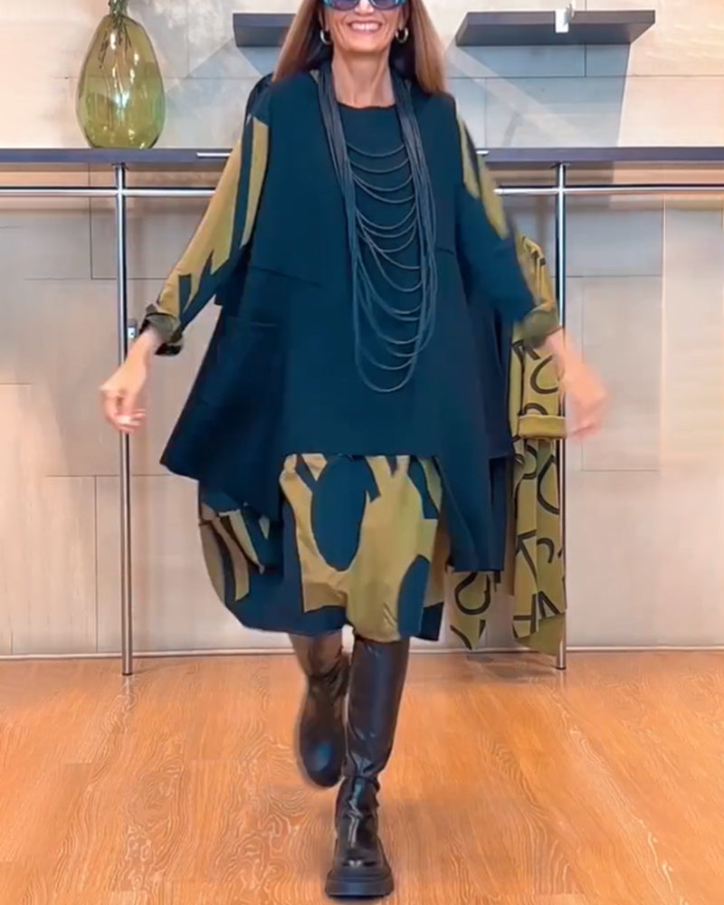 Printed round neck dress