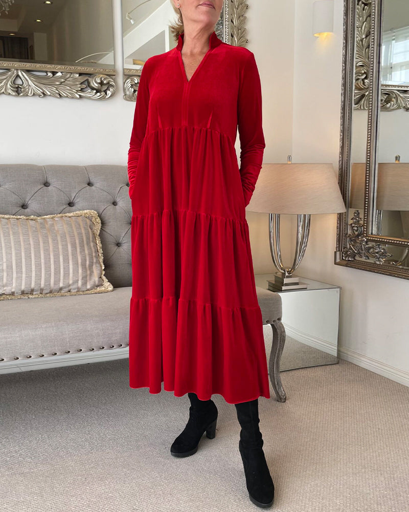 V-neck patchwork dress