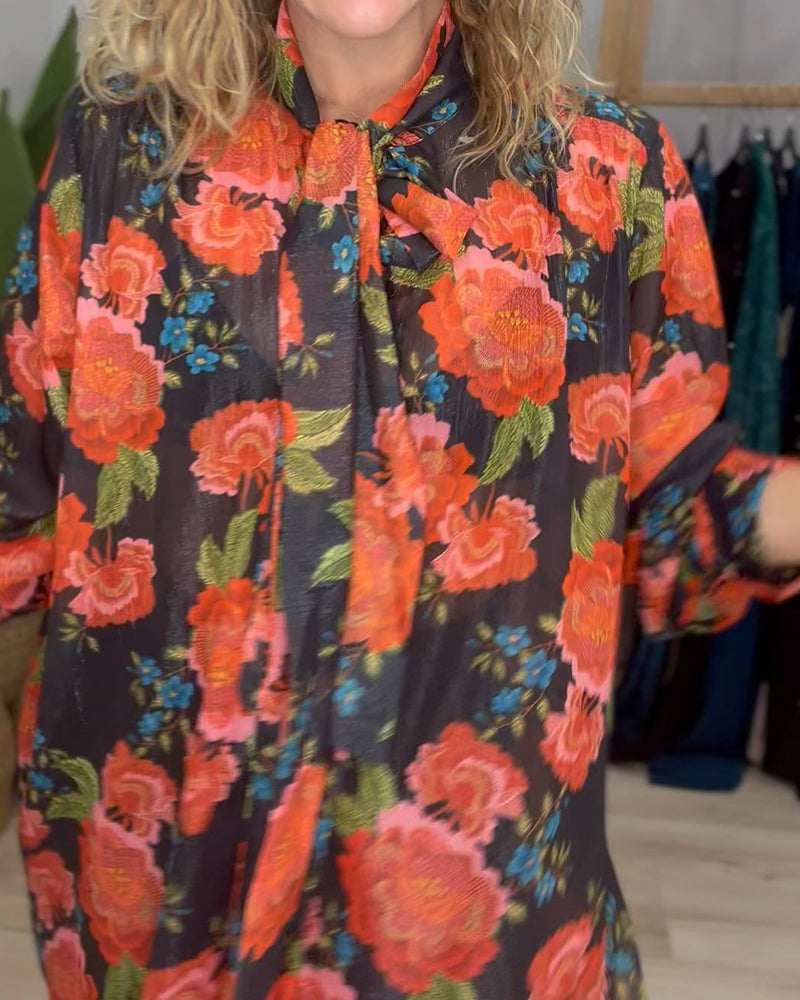 Floral pattern loose blouse