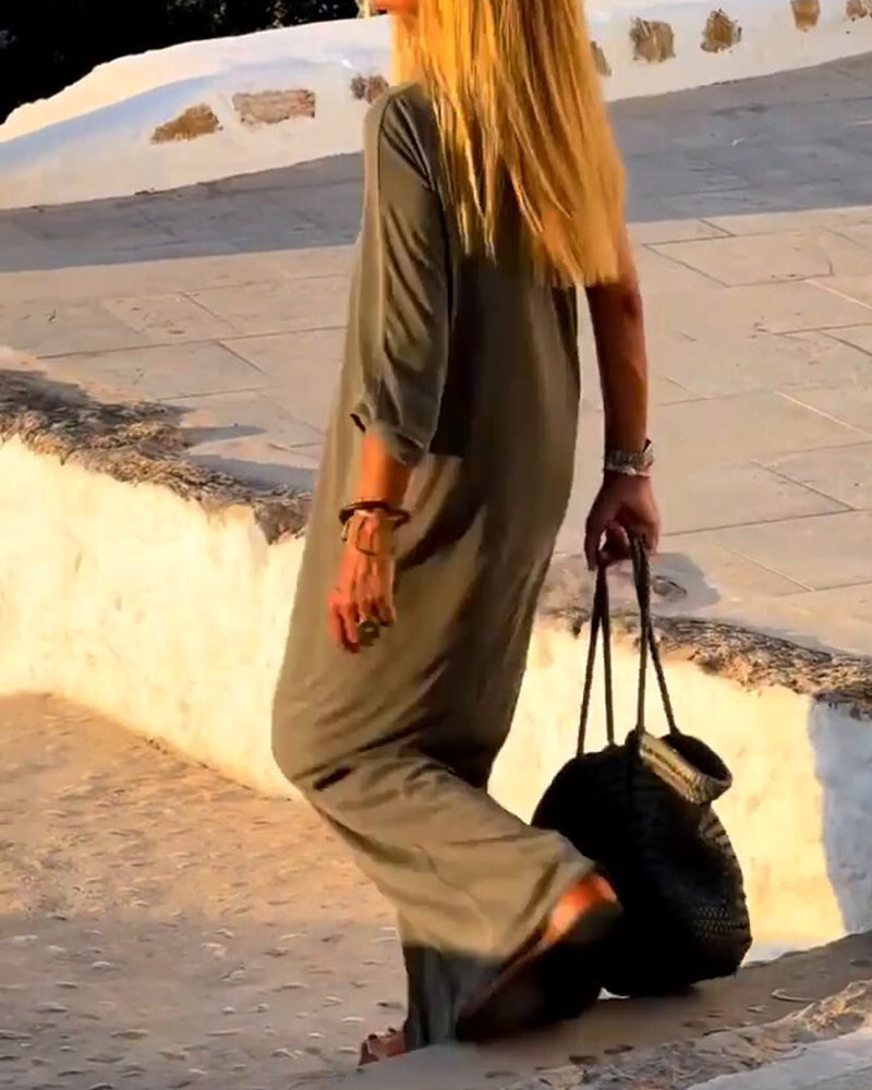 One shoulder sleeve solid color dress