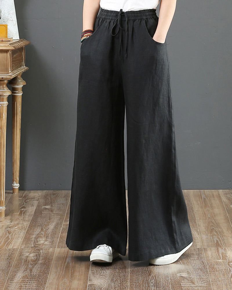 Solid color high waist wide leg pants