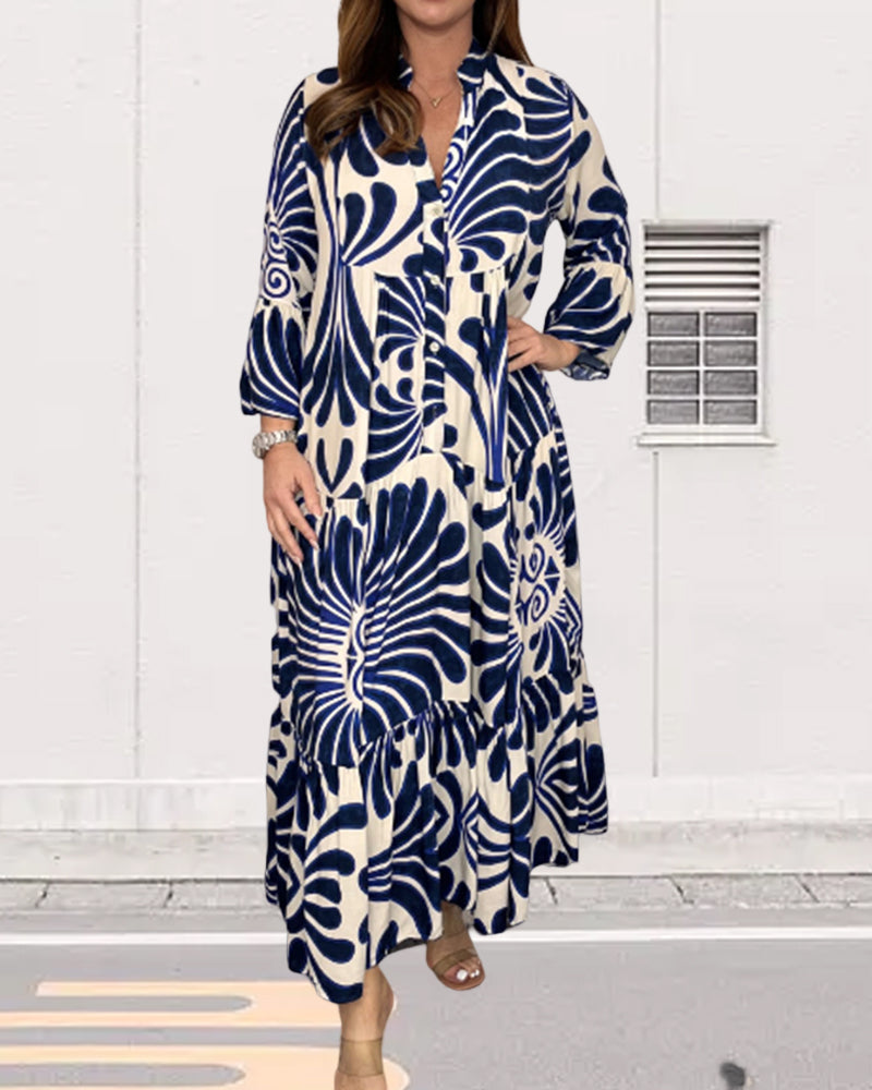 V-neck loose print dress