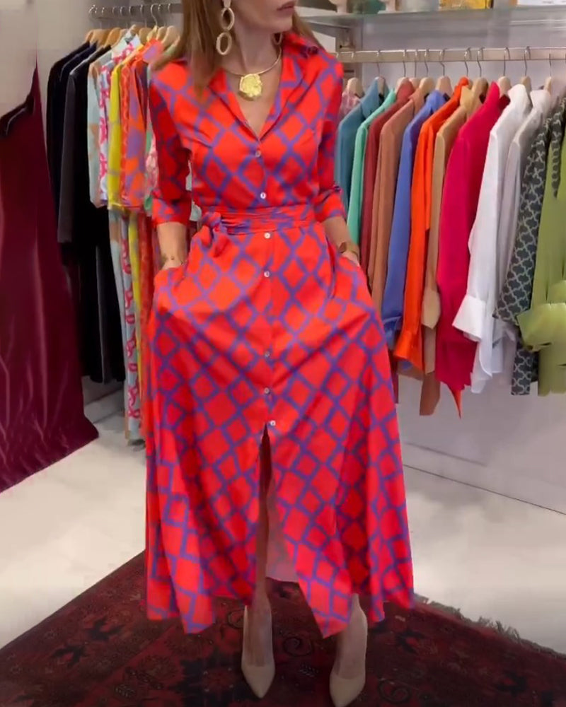 V-neck 3/4 sleeves Shirt Dress