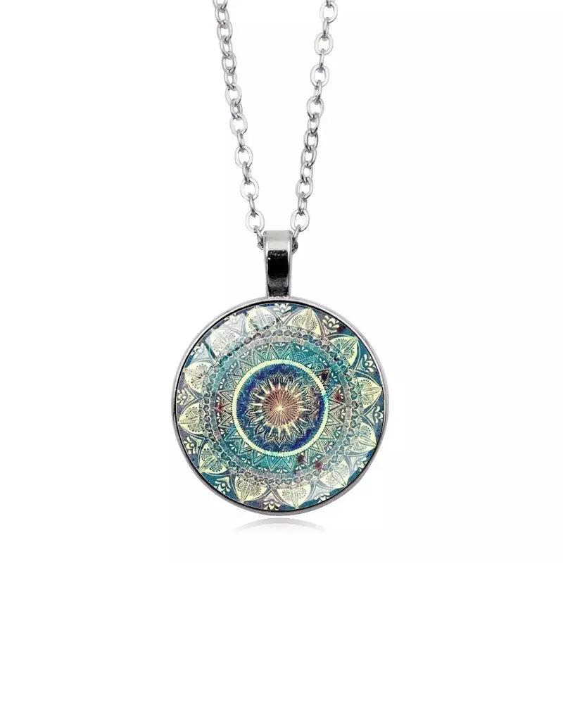 Mandala flower time gemstone necklace set