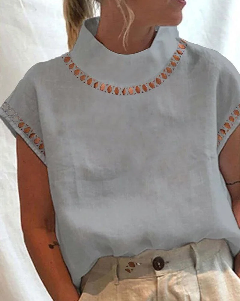 Solid color lace stand collar shirt