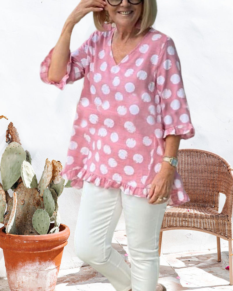 V Neck Polka Dot Print Tops