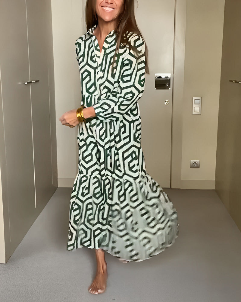 Geometric Print Nine Points Sleeve Dress