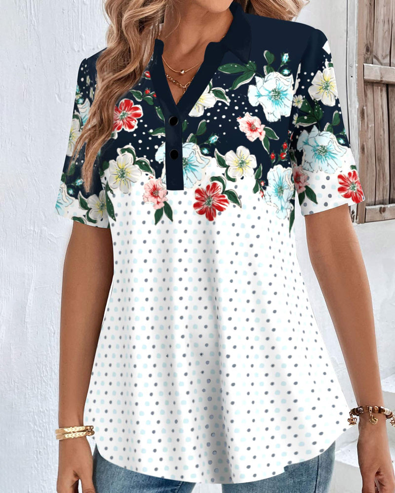 V-neck floral print blouse