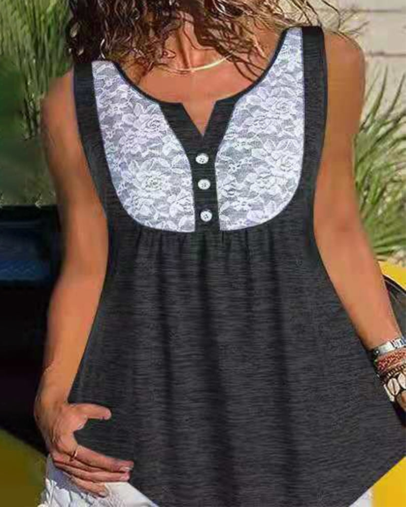 V Neck Lace Sleeveless Tank Top