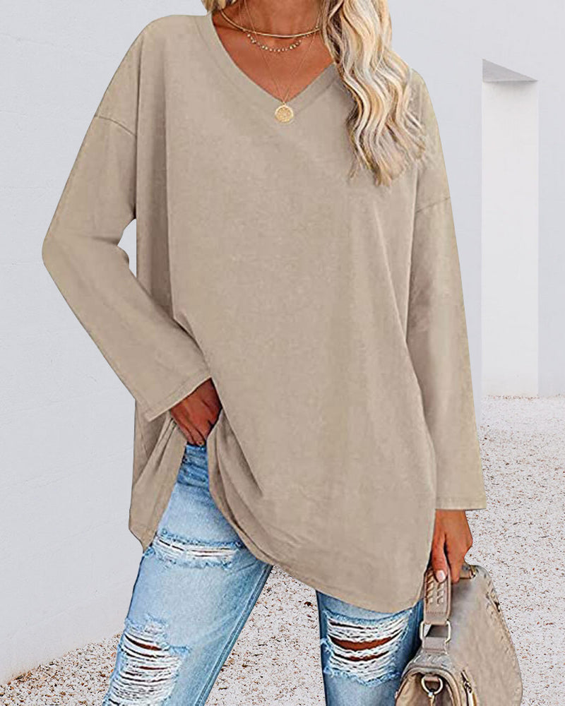 Plain v-neck long-sleeved women's t-shirt