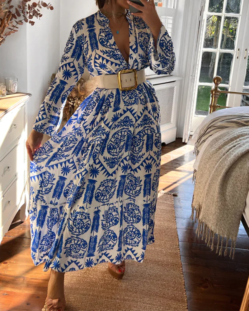 Long sleeve v neck dress