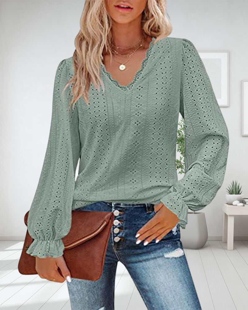 Long Sleeve Lace Top with V neck