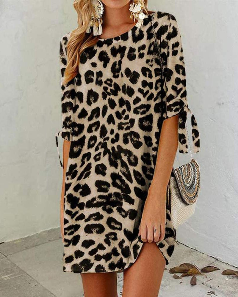 Round neck leopard print dress