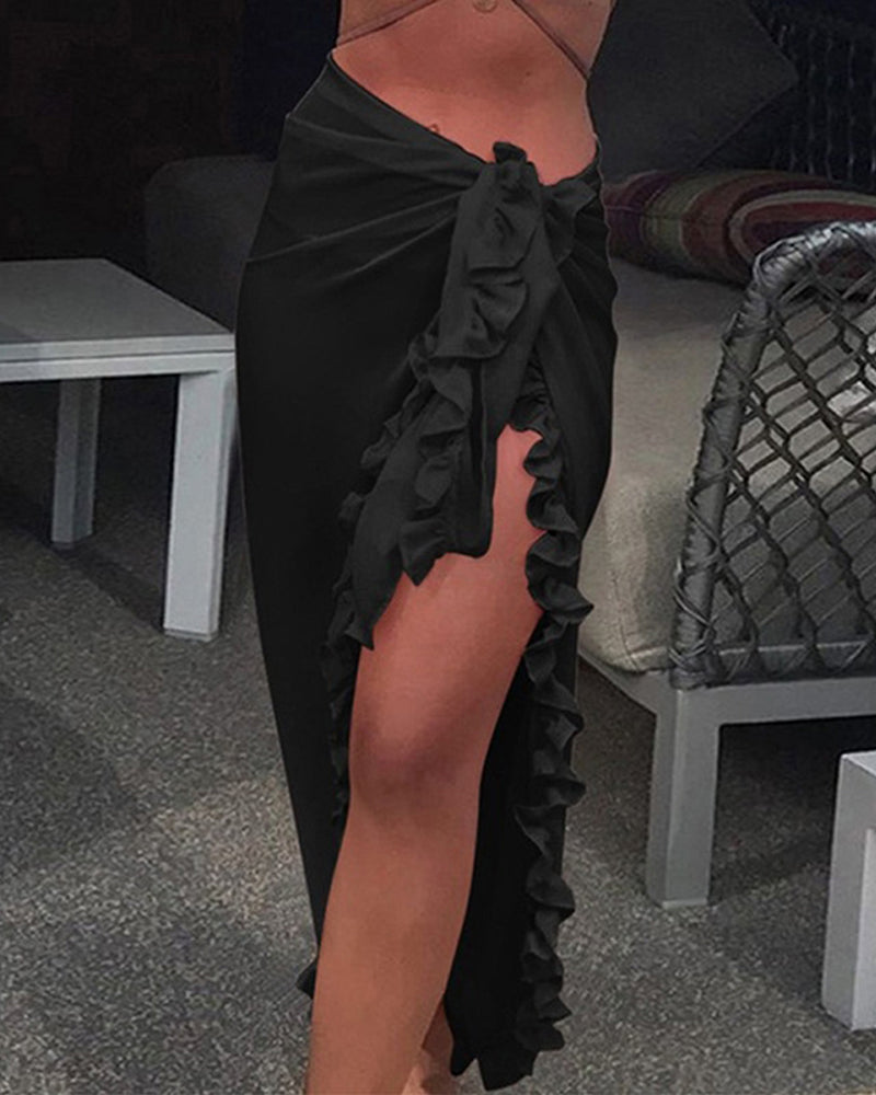 Solid Color Ruffle Cover Up