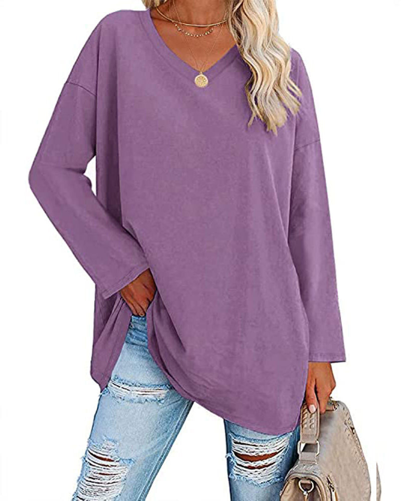 Plain v-neck long-sleeved women's t-shirt